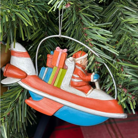 Santa Ornament Santa in Spaceship Delivering Presents - Picture 1 of 2